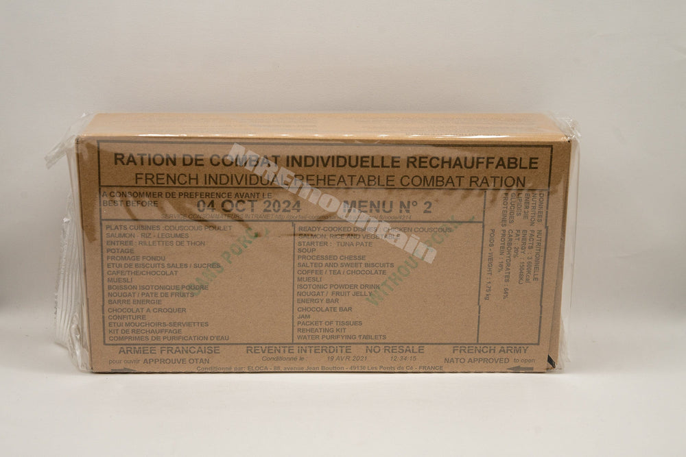 Paquete de ración de combate 24 horas RCIR de las Fuerzas Armadas francesas MRE